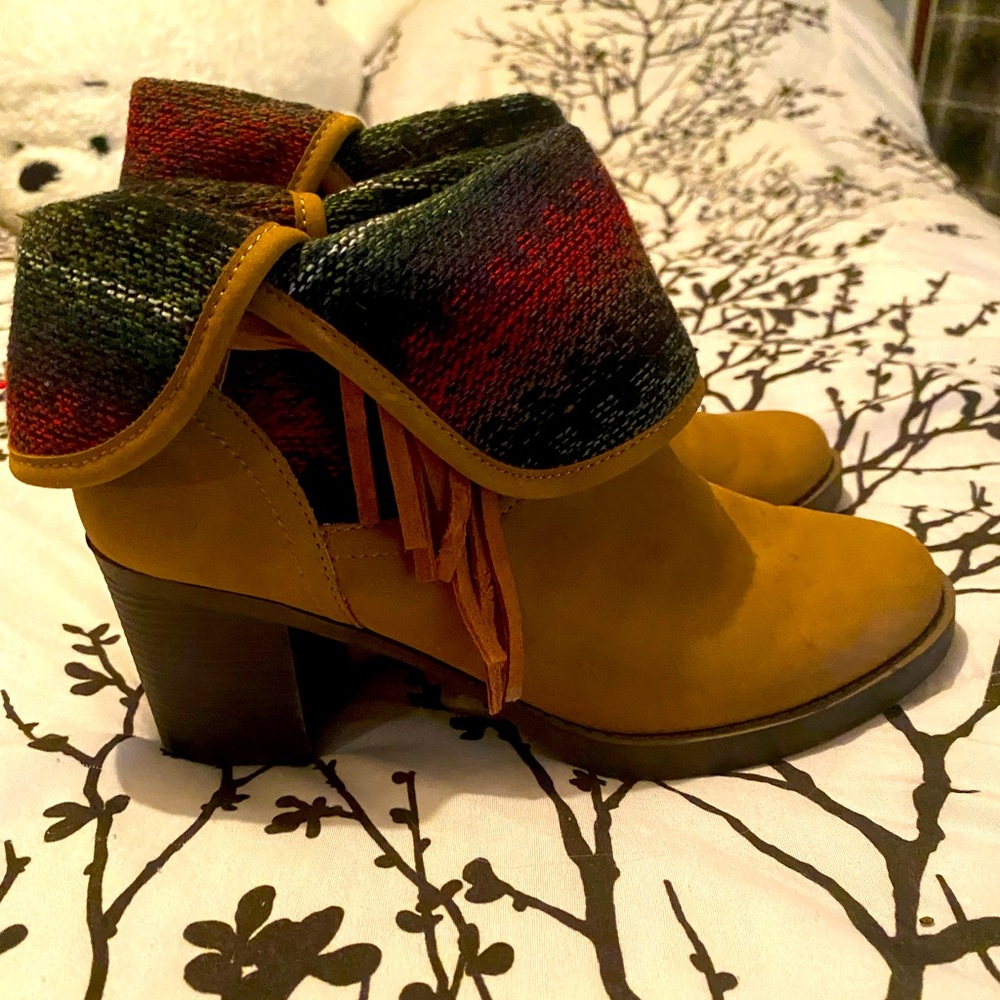 Faux Suede boots.  Very comfortable.  Only worn a few times.  3” heel